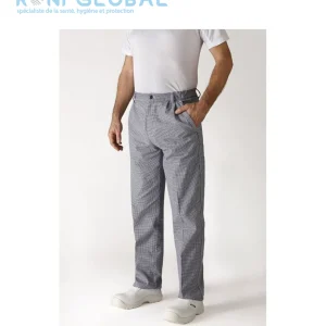 Pantalon de travail pied de poule unisexe en coton avec ceinture élastique côtés et 3 poches - OURAL ROBUR