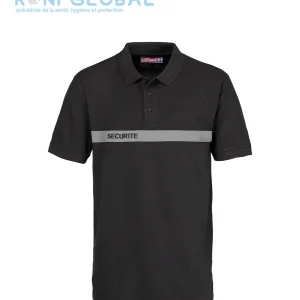 Polo de sécurité noir, manches courtes, en coton - POLO SECURITE BANDE GRISE CITYGUARD