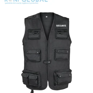 Gilet de sécurité noir, type reporter, en polyester et coton 11 poches - GILET REPORTER SECURITE CITYGUARD