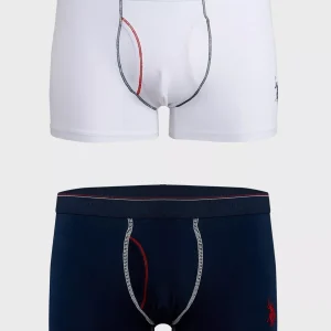 LOT DE 02 BOXERS HOMME STRETCH BRIEF - 80093-BLANC-BLEU