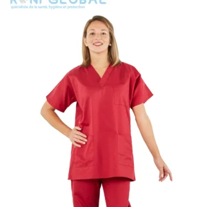 Tunique de travail santé bordeaux unisexe manches courtes, en coton/polyester 3 poches - TUNIQUE À ENFILER MIXTE TILY BORDEAUX PBV