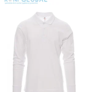 Polo de travail blanc homme manches longues, coupe droite en coton - VERONA PAYPER
