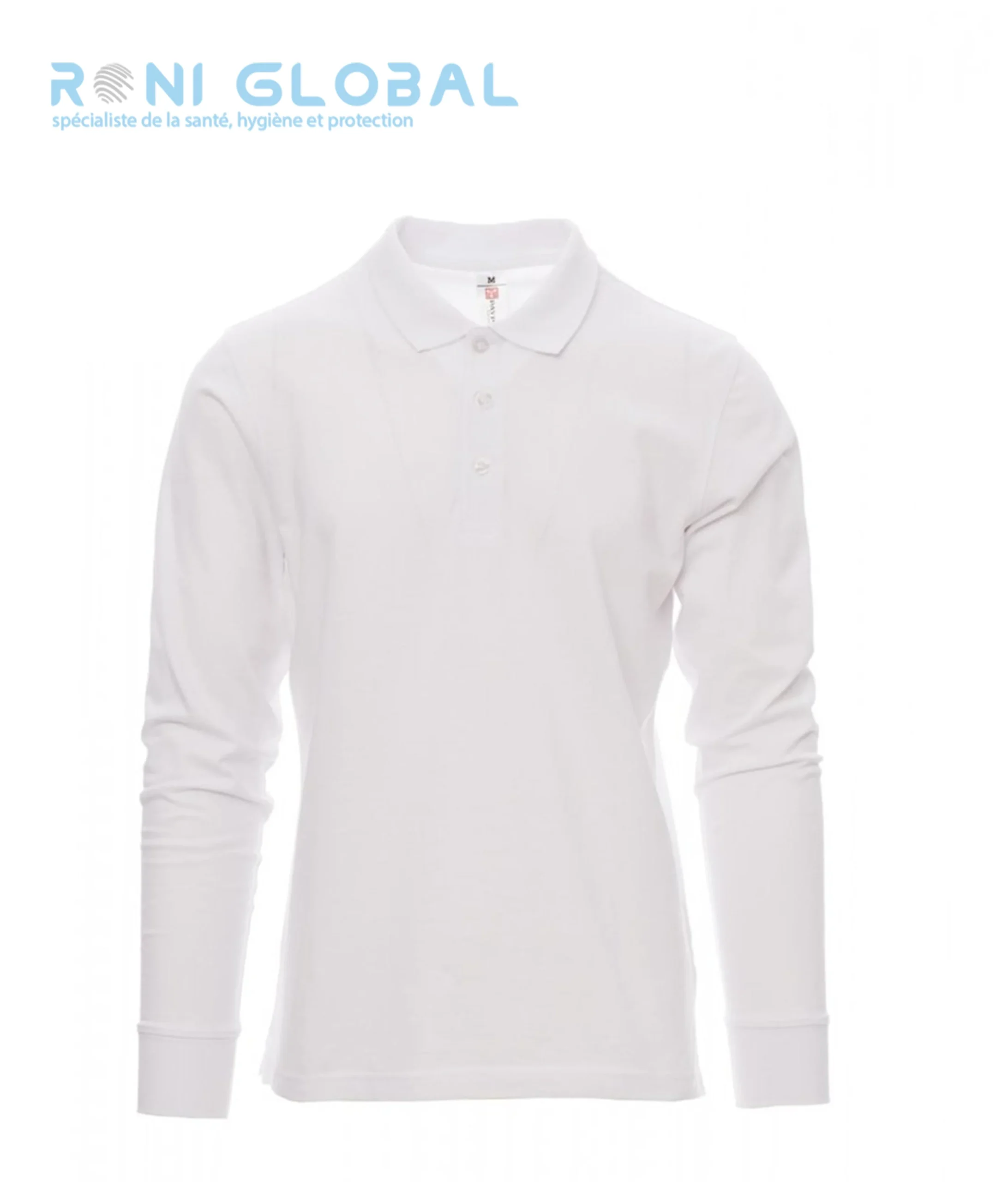 Polo de travail blanc homme manches longues, coupe droite en coton - VERONA PAYPER