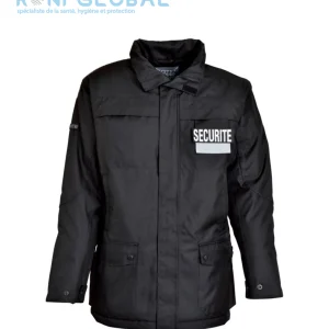 Parka de sécurité noir à capuche, imperméable, en polyester 10 poches - PARKA SECURITE CITYGUARD