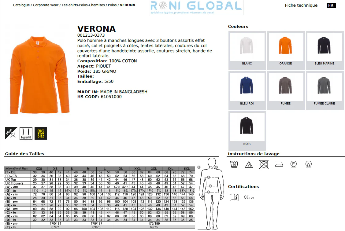 Polo de travail blanc homme manches longues, coupe droite en coton - VERONA PAYPER – Image 2