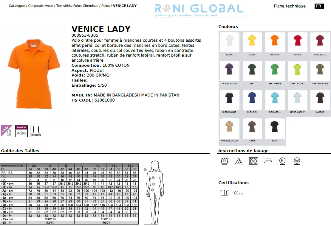 Polo de travail femme manches courtes, coupe droite en coton - VENICE LADY PAYPER – Image 9