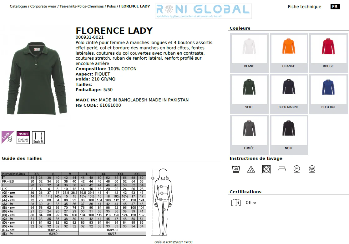 Polo de travail femme manches longues, coupe droite en coton - FLORENCE LADY PAYPER – Image 5