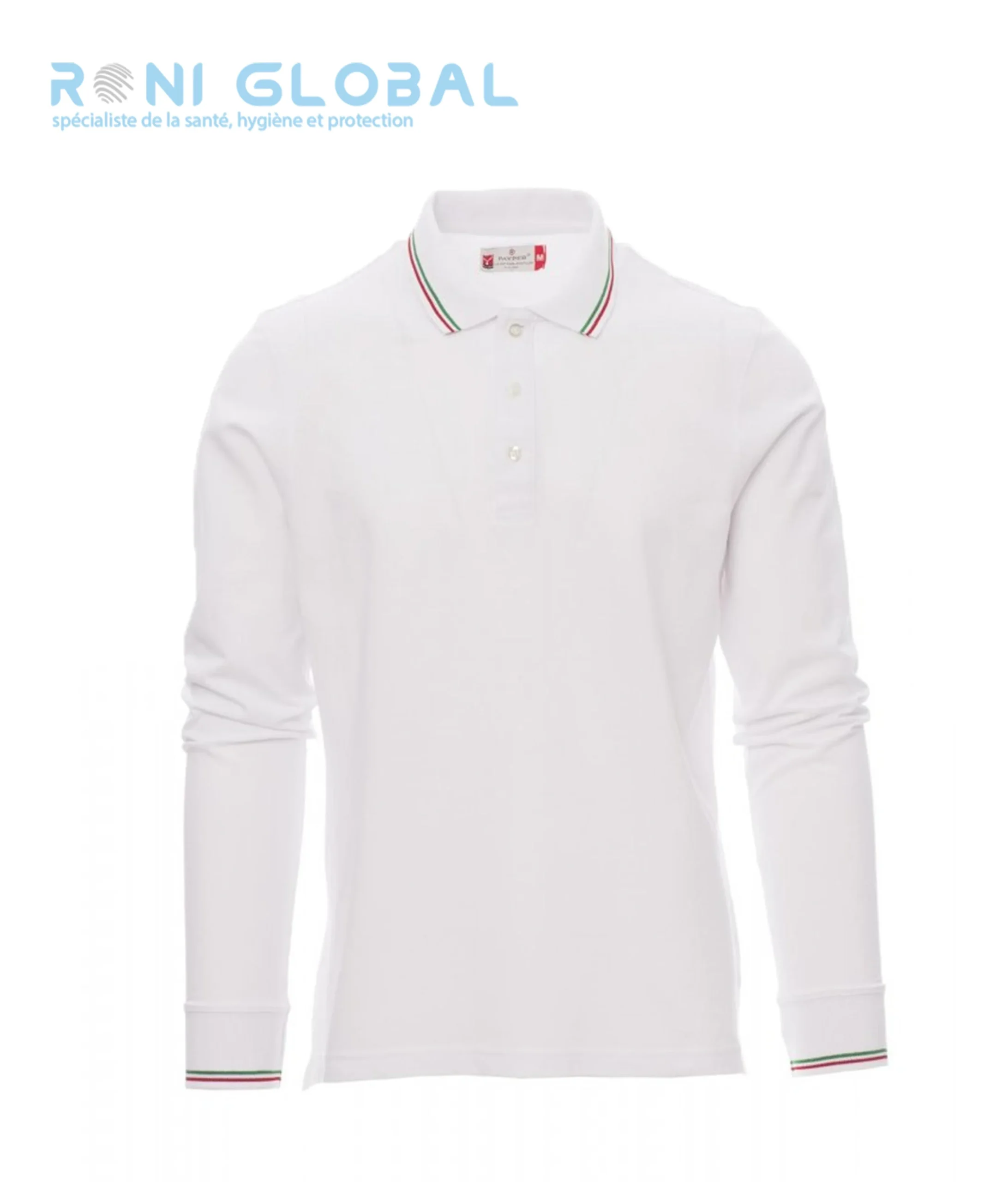 Polo de travail unisexe manches longues avec col et poignets tricolores, coupe droite en coton - AVIAZIONE PAYPER – Image 2