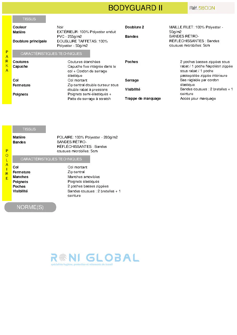 Parka de travail 4en1 anti-pluie, rétroréfléchissant en polyester enduit PVC 6 poches - BODYGUARD II COVERGUARD – Image 3
