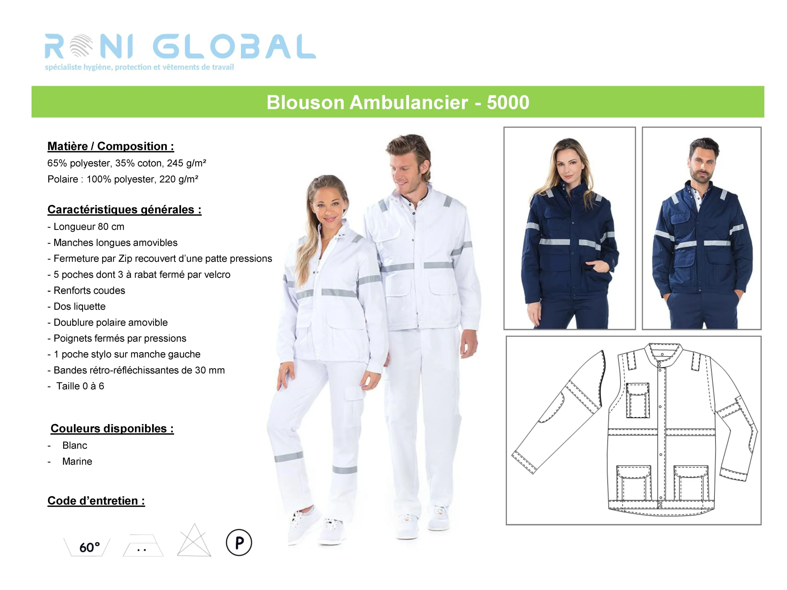 Blouson ambulancier unisexe rétroréfléchissant en polyester et coton avec doublure polaire 5 poches - AMBULANCIER REMI CONFECTION – Image 3