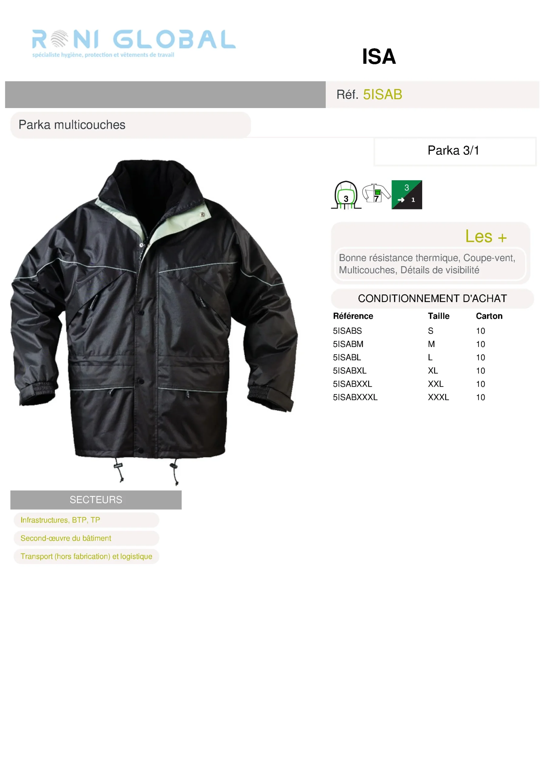 Parka de travail 3en1 coupe-vent anti-froid thermique en polyester pongé enduit PVC 7 poches - ISA COVERGUARD – Image 3