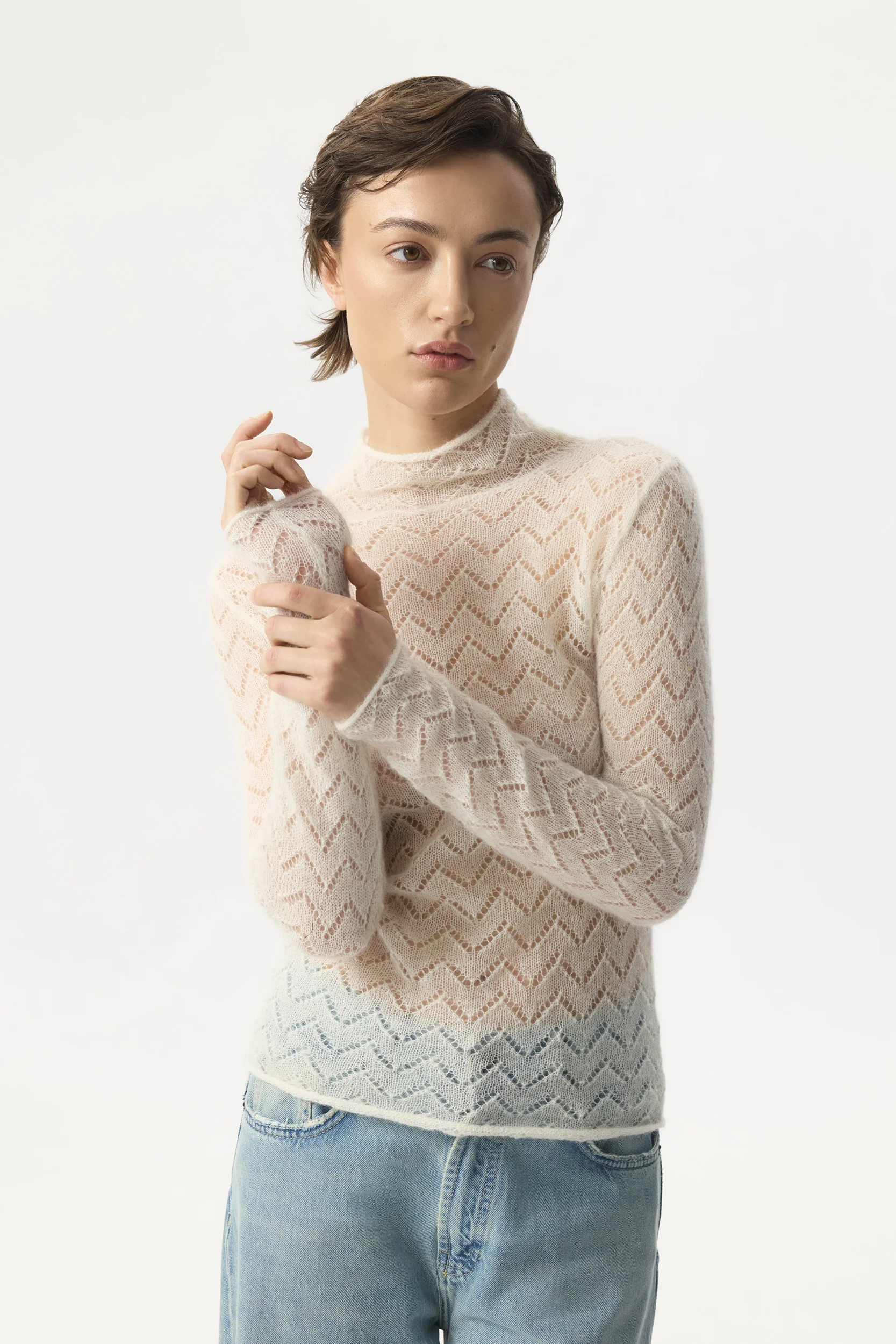 Top à col roulé ajouré en laine d'alpaga – Image 3