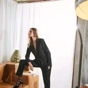 Irene blazer donna lungo in jersey gessato