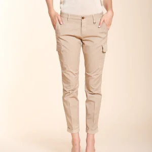 Chile City pantalone cargo donna in gabardina stretch slim fit