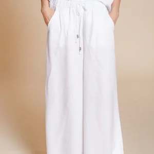 Portofino pantalone chino jogger donna in tela di lino e cotone leggero wide leg