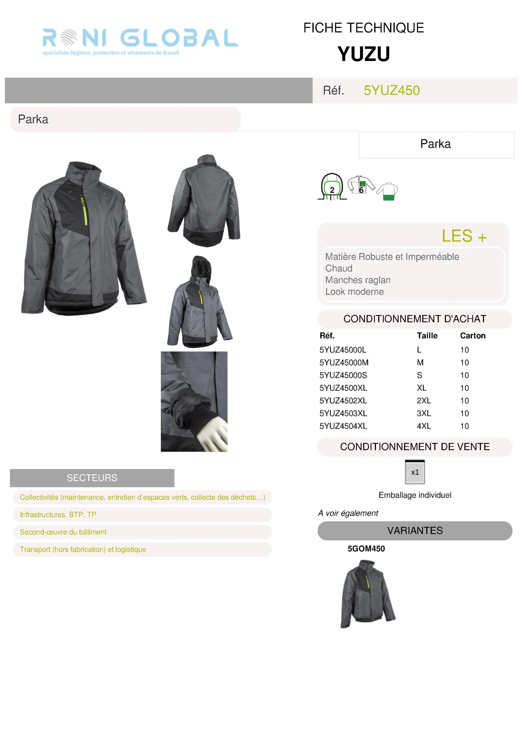 Parka de travail ant-pluie anti-froid en polyester enduit PVC doublure polaire 6 poches - YUZU COVERGUARD – Image 4