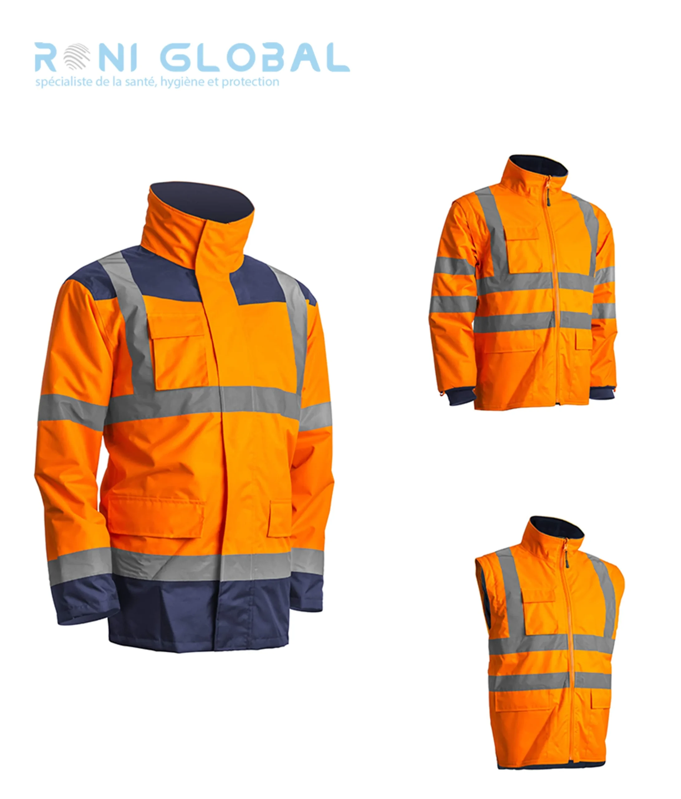Parka de travail 4en1 haute visibilité anti-pluie et anti-froid multicouches et manches amovibles CLASS 3 - KANATA COVERGUARD – Image 4