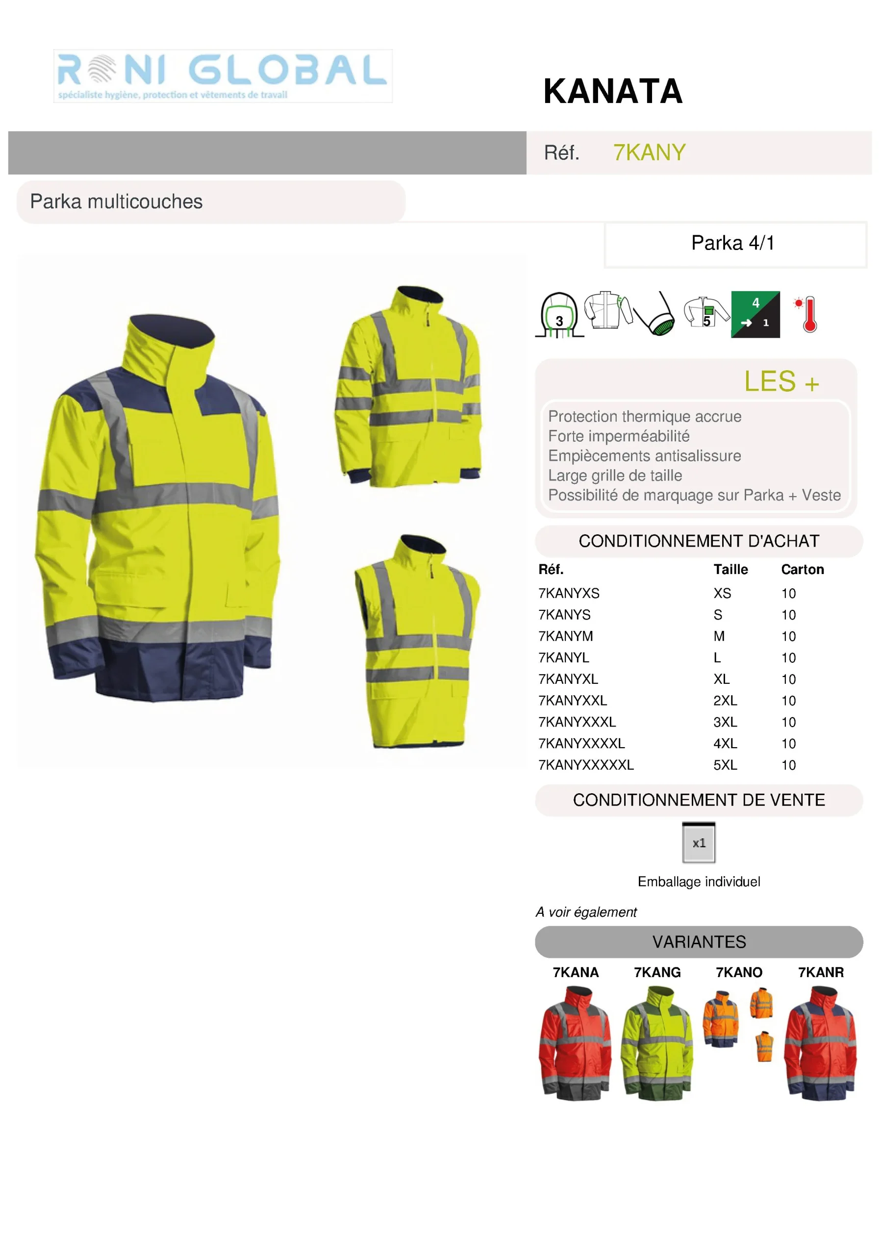 Parka de travail 4en1 haute visibilité anti-pluie et anti-froid multicouches et manches amovibles CLASS 3 - KANATA COVERGUARD – Image 8