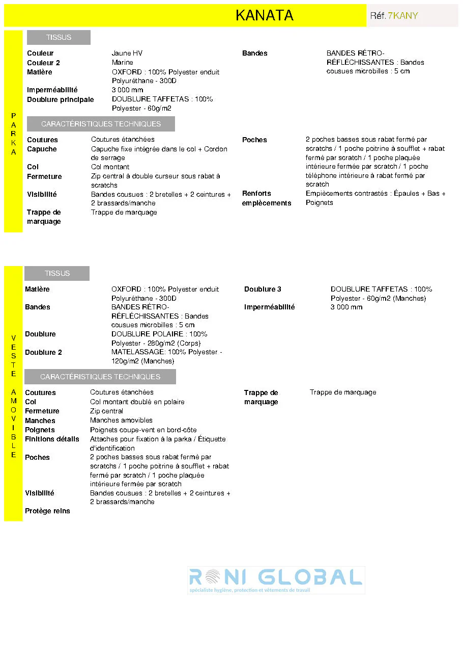 Parka de travail 4en1 haute visibilité anti-pluie et anti-froid multicouches et manches amovibles CLASS 3 - KANATA COVERGUARD – Image 9