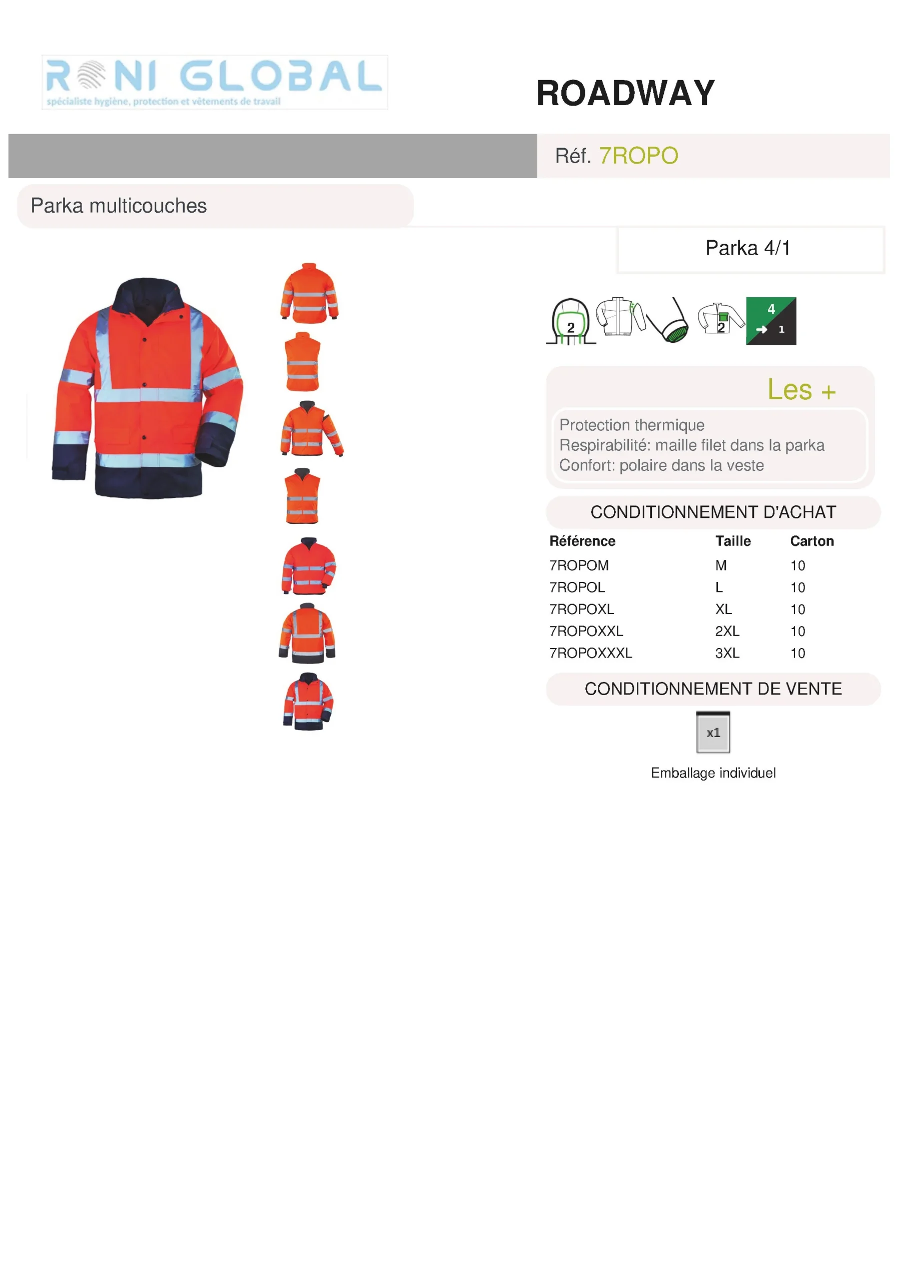 Parka de travail 4en1 haute visibilité anti-froid thermique en polyester enduit polyuréthane CLASS 3 - ROADWAY 4/1 COVERGUARD – Image 7