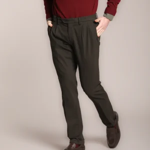 New York Time 2 Pinces pantalone chino uomo in cotone lana regular fit