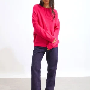 ADORIA pull col rond 4 fils fuchsia 100% cachemire