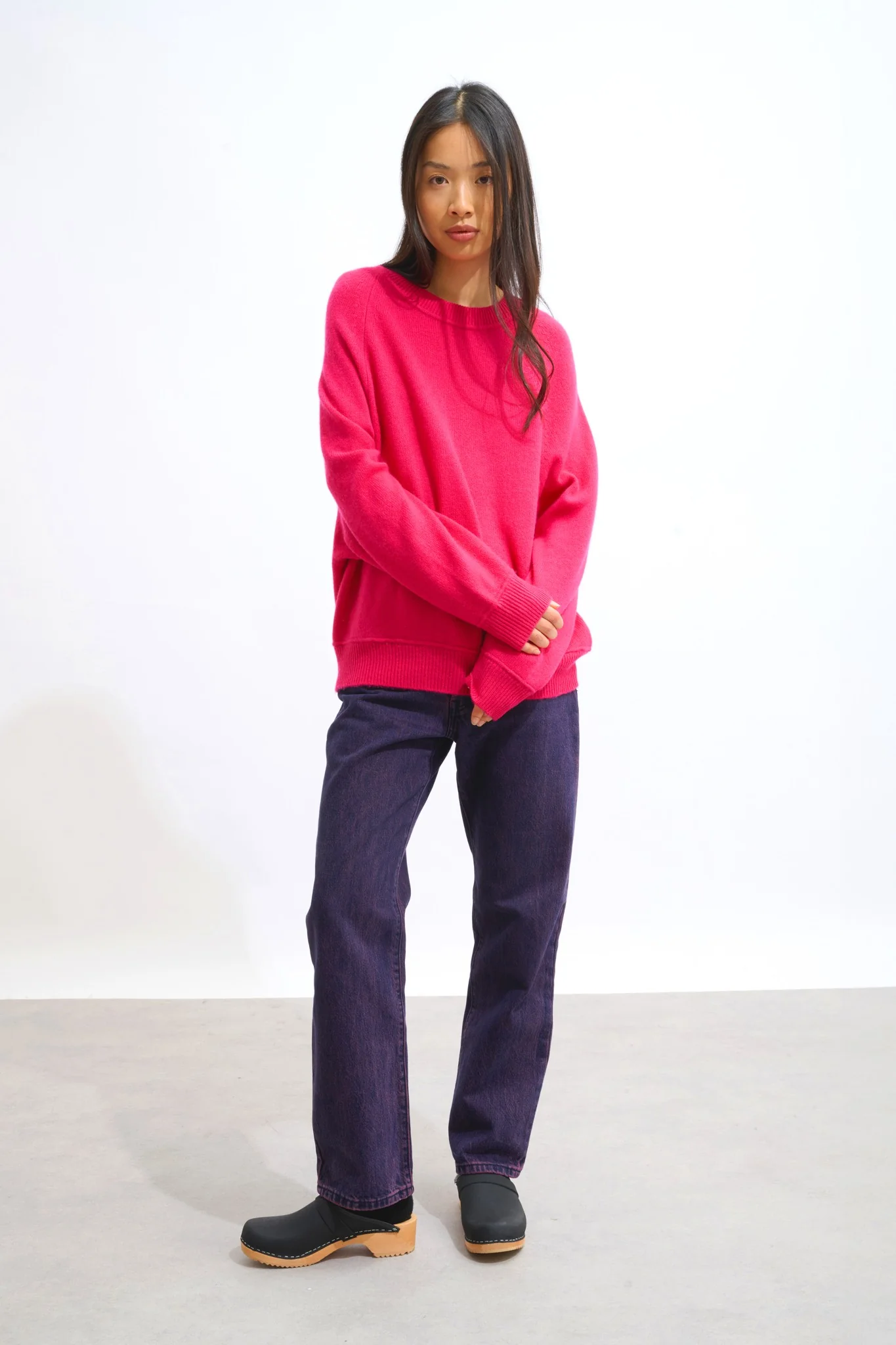 ADORIA pull col rond 4 fils fuchsia 100% cachemire