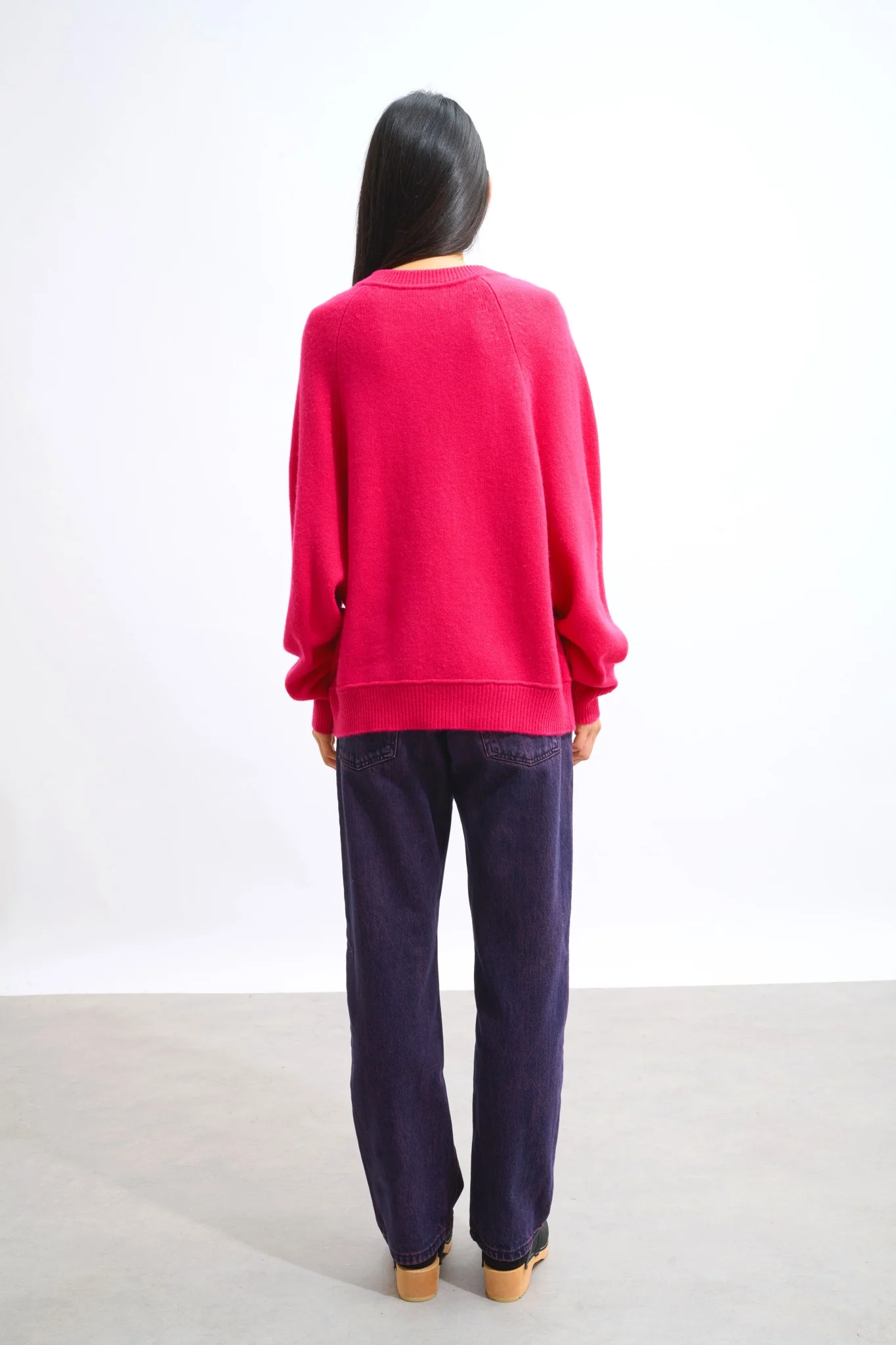 ADORIA pull col rond 4 fils fuchsia 100% cachemire – Image 3