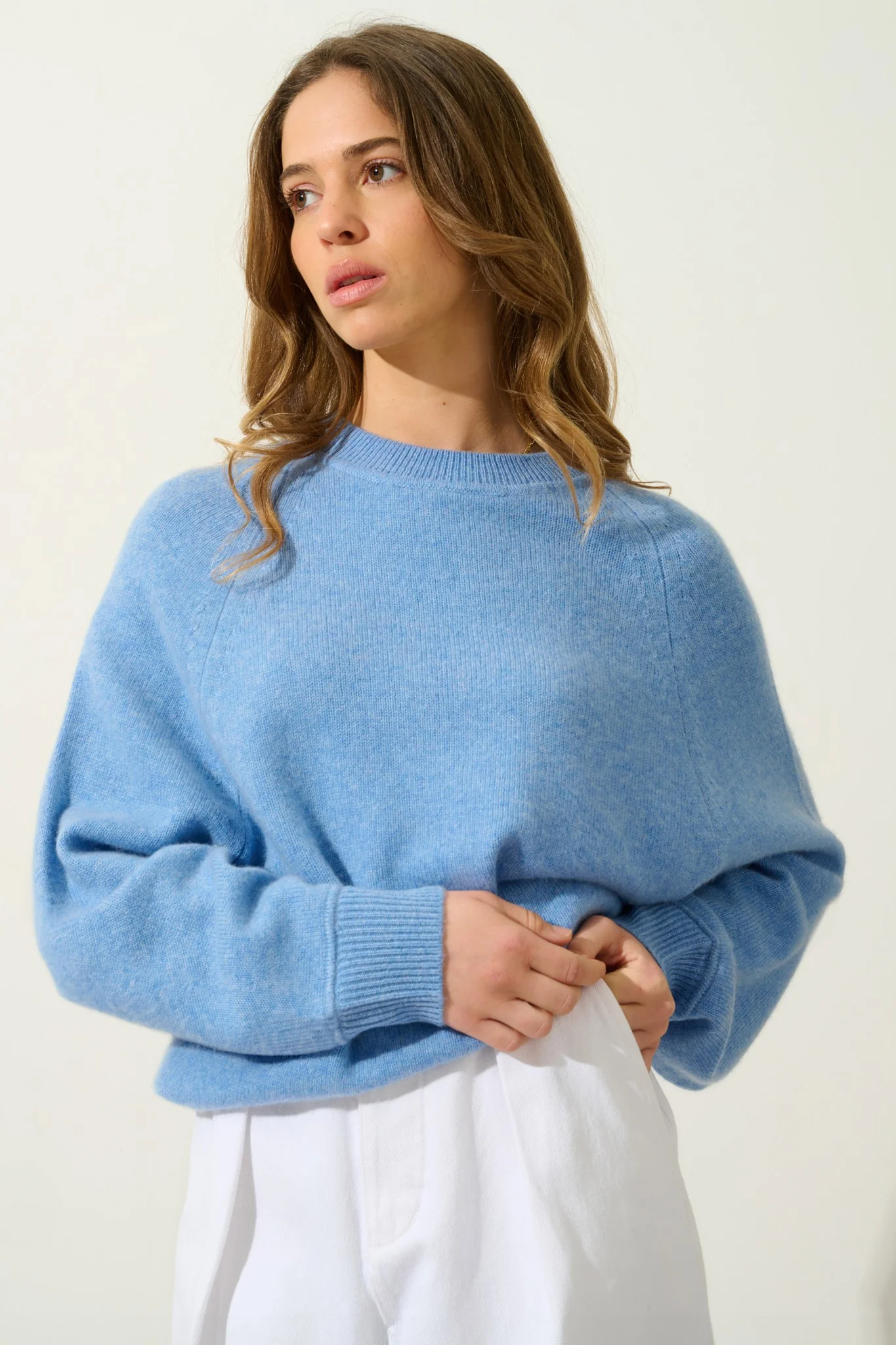 ADORIA pull col rond 4 fils sky 100% cachemire