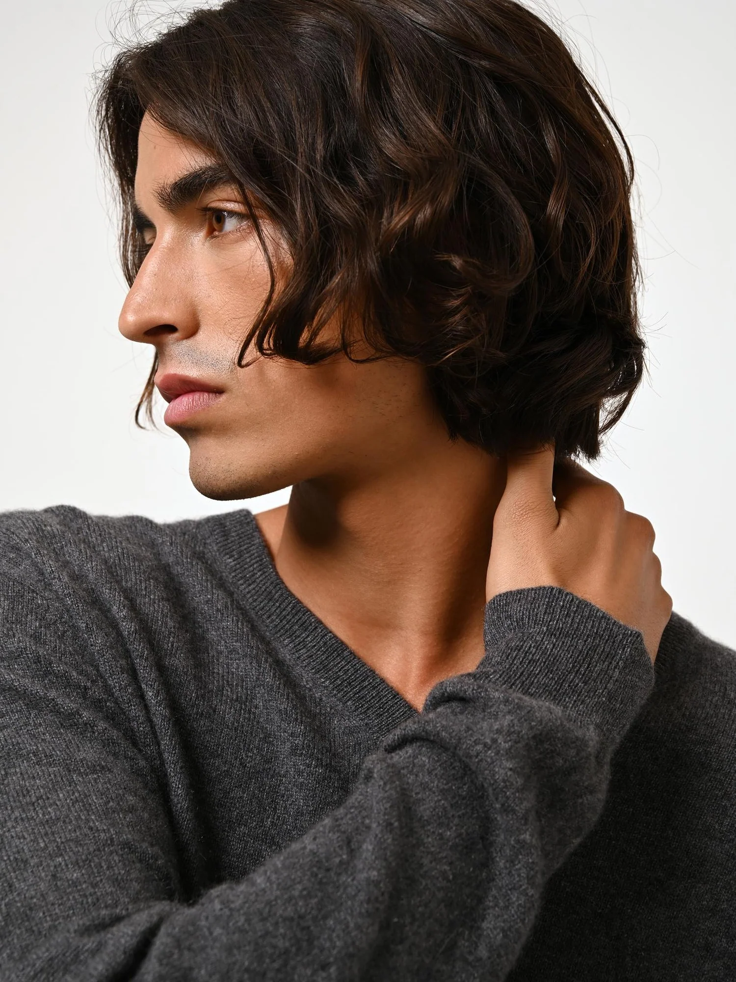 AGEL pull col v anthracite chiné 100% cachemire – Image 4