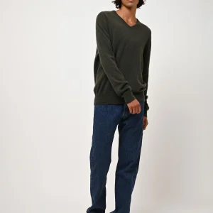 AGEL pull col v kaki chiné 100% cachemire