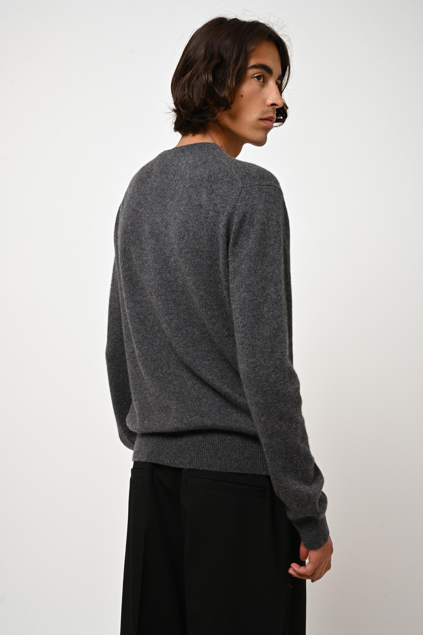 AIGLIÈRE pull col rond anthracite chiné 100% cachemire – Image 2