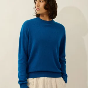 AIGLIÈRE pull col rond bleu chiné 100% cachemire