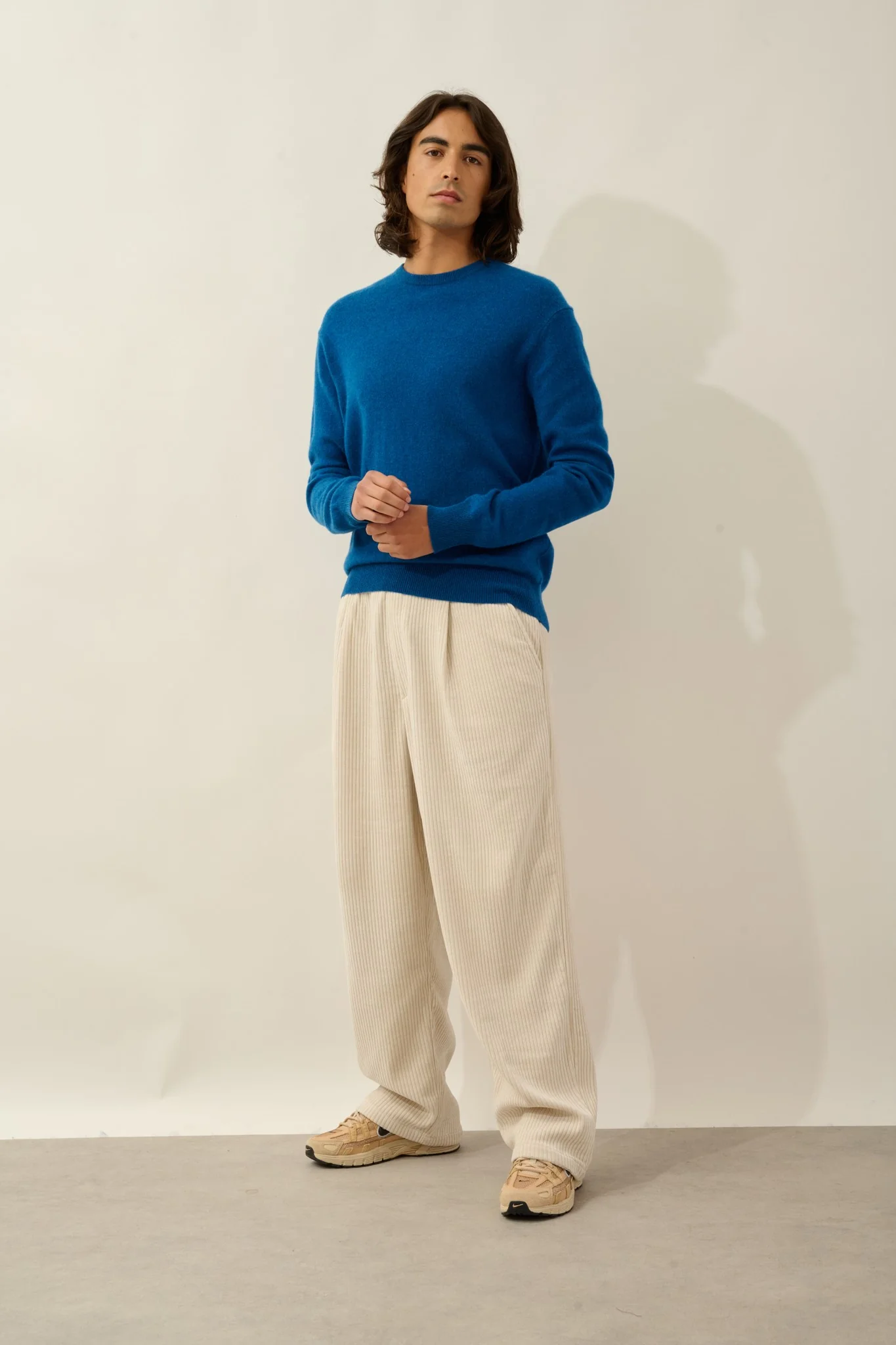 AIGLIÈRE pull col rond bleu chiné 100% cachemire – Image 2