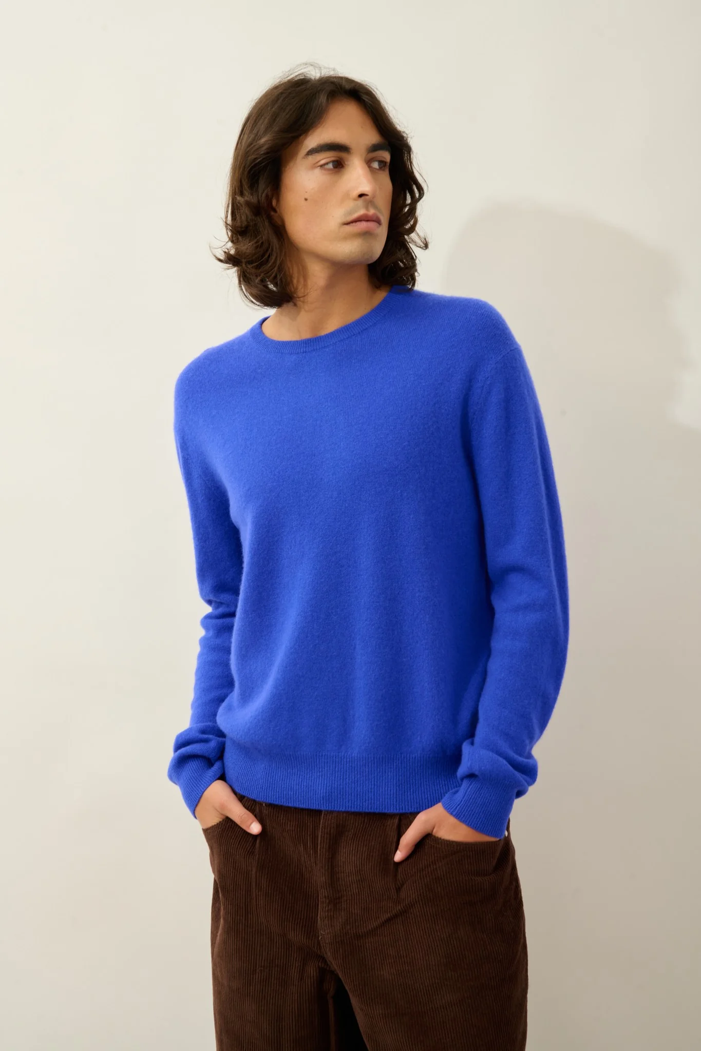 AIGLIÈRE pull col rond bleu klein 100% cachemire