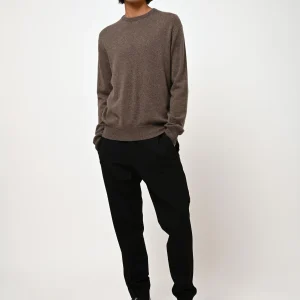 AIGLIÈRE pull col rond taupe chiné 100% cachemire