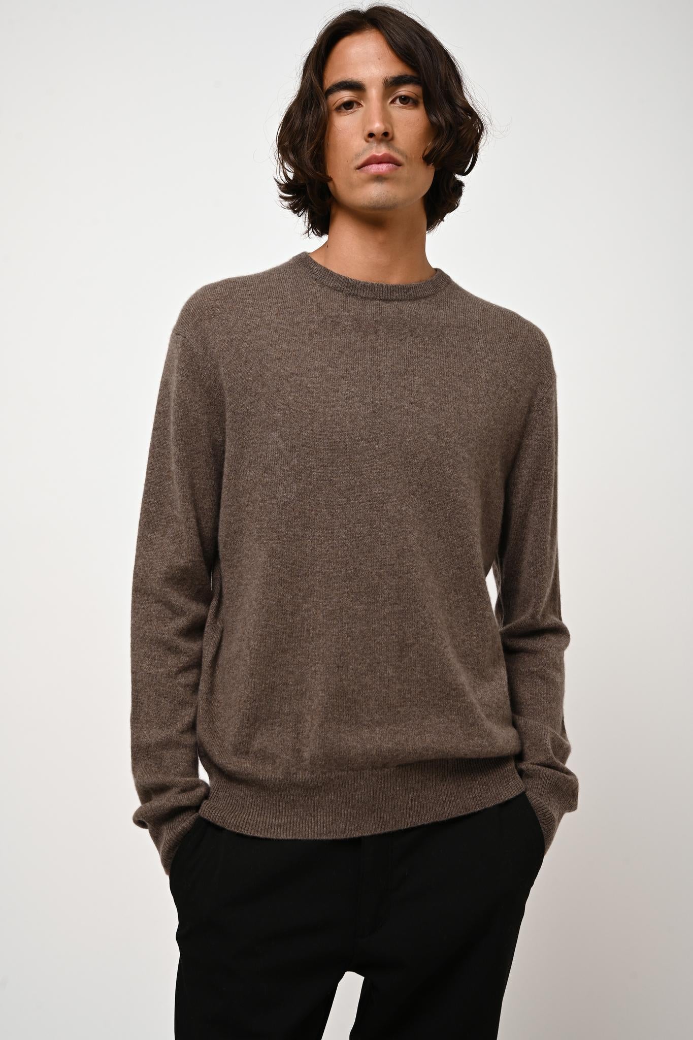 AIGLIÈRE pull col rond taupe chiné 100% cachemire – Image 2