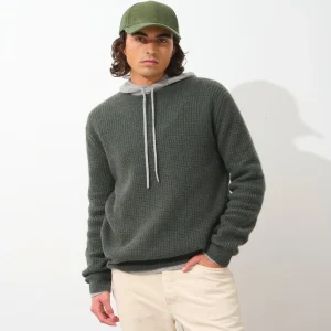 AKSEL pull col rond 4 fils kaki chiné 100% cachemire