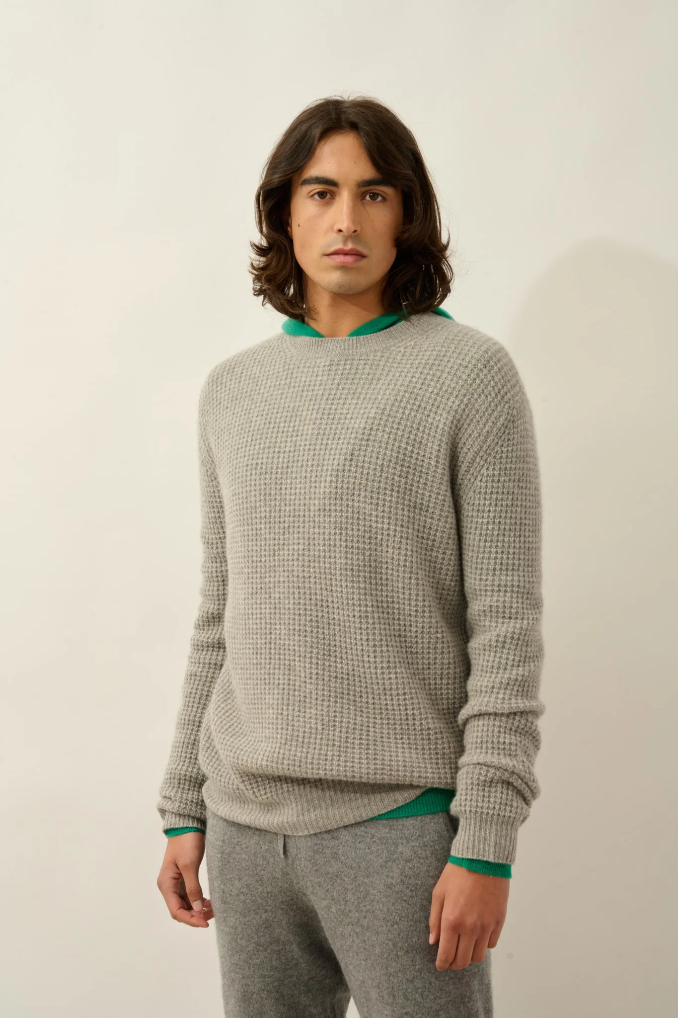 AKSEL pull col rond 4 fils nuage chiné 100% cachemire