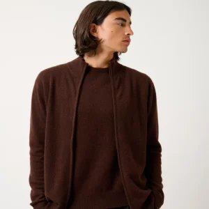 ALBARON gilet zippé col montant café 100% cachemire