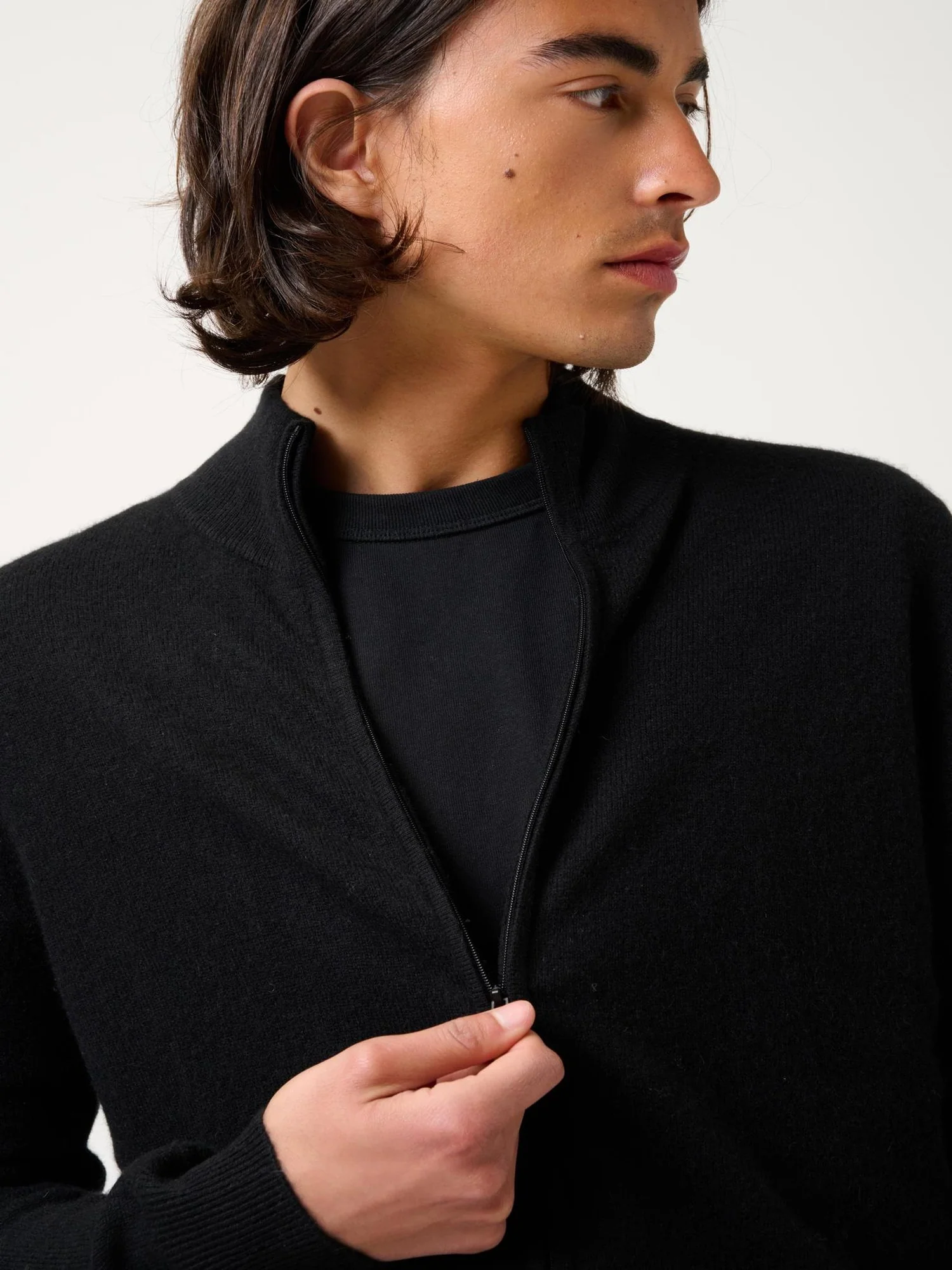 ALBARON gilet zippé col montant noir 100% cachemire – Image 3