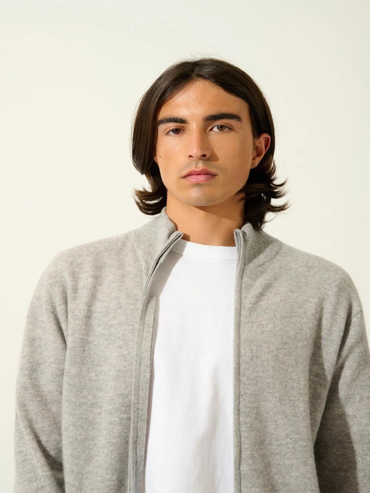 ALBARON gilet zippé col montant nuage chiné 100% cachemire – Image 2