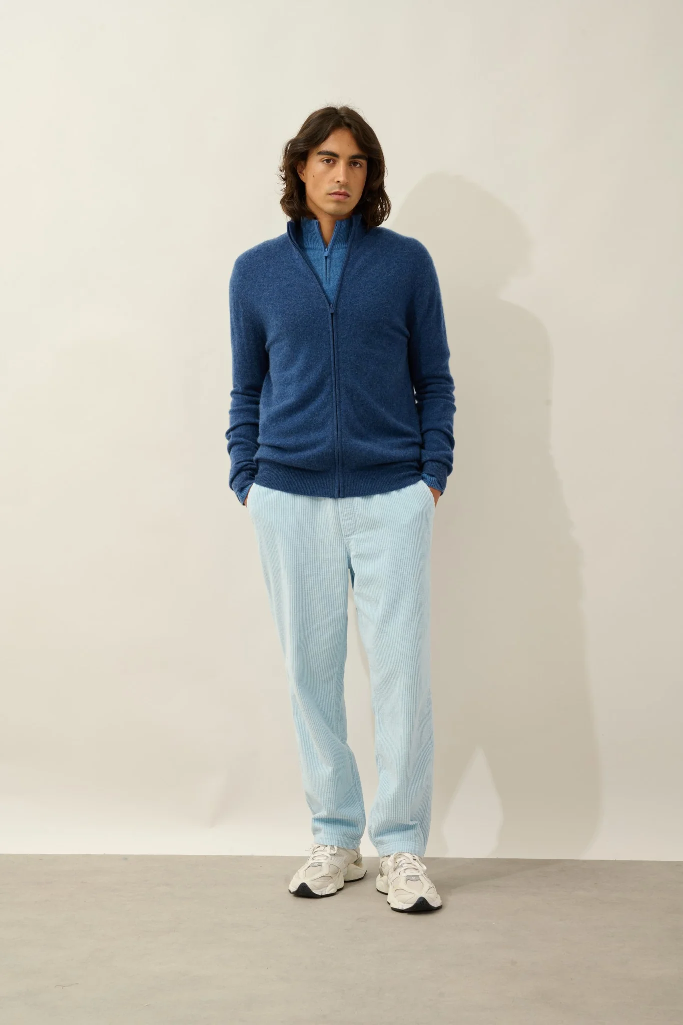 ALBARON gilet zippé col montant ocean chiné 100% cachemire – Image 2