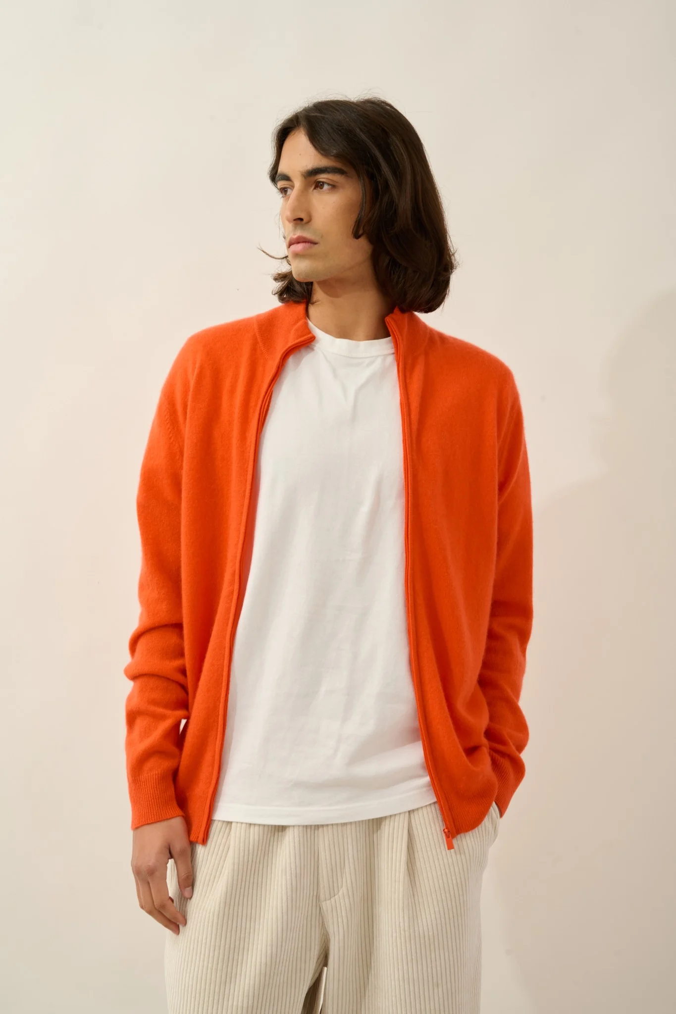 ALBARON gilet zippé col montant orange 100% cachemire – Image 4