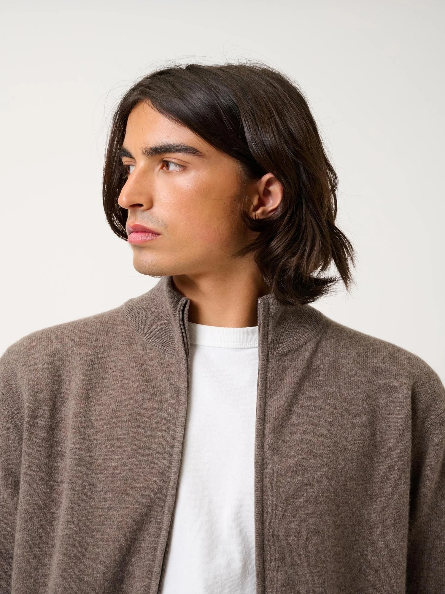 ALBARON gilet zippé col montant taupe chiné 100% cachemire – Image 2