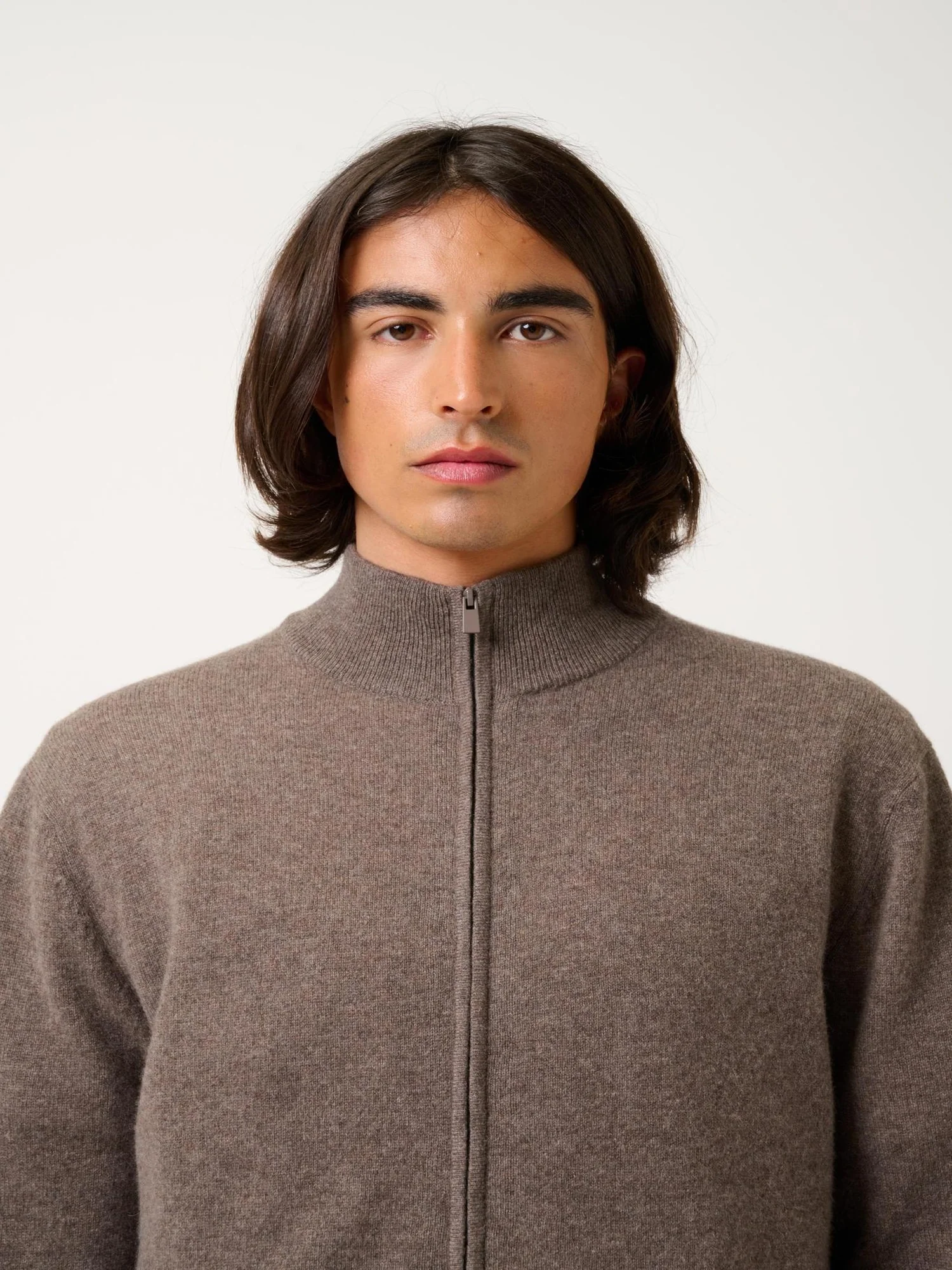 ALBARON gilet zippé col montant taupe chiné 100% cachemire – Image 3