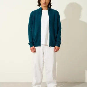 ALBARON gilet zippé col montant vert canard 100% cachemire