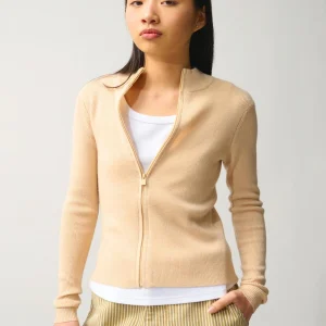 ALBERTE gilet zippé col montant beige 100% cachemire