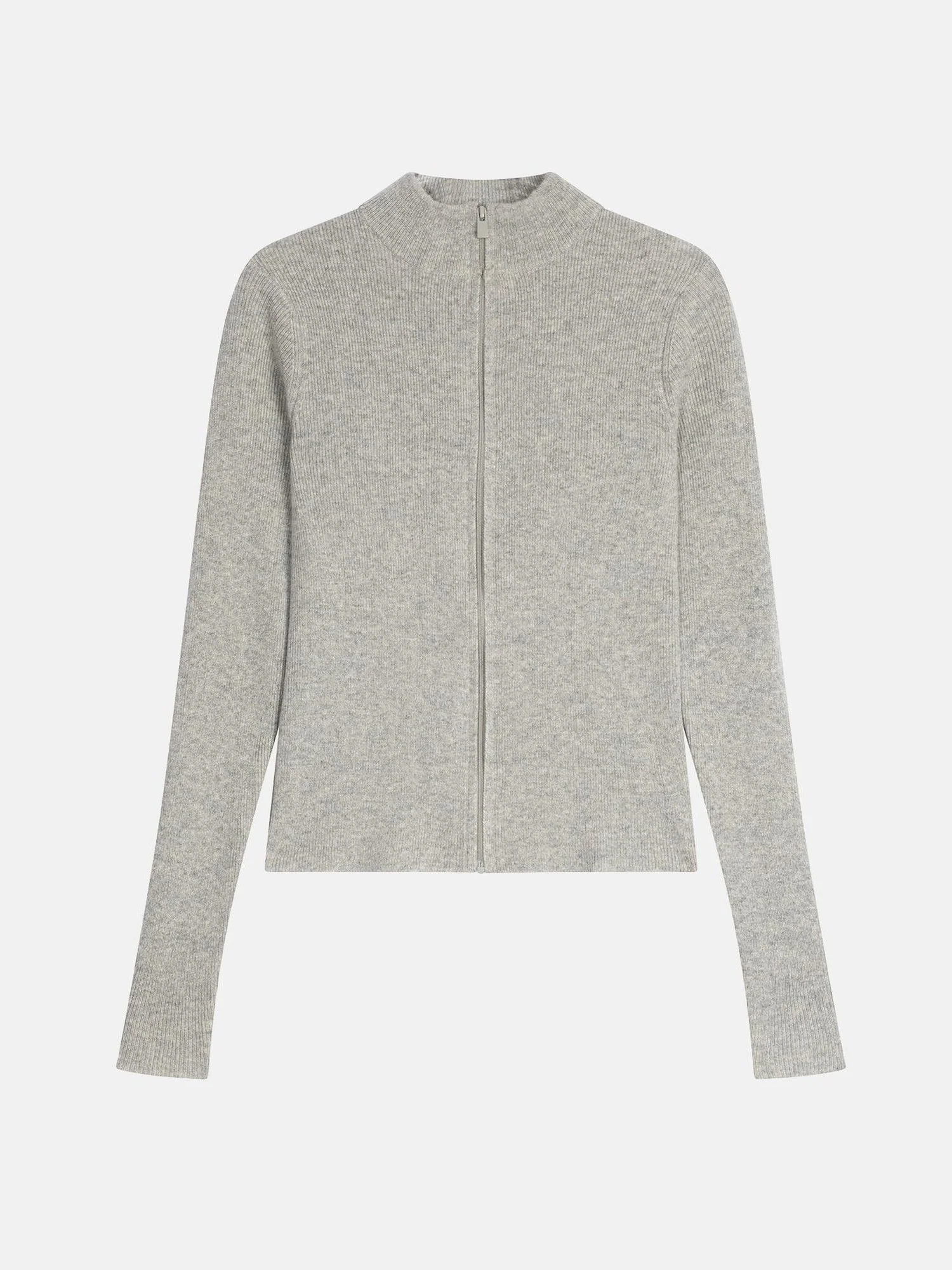 ALBERTE gilet zippé col montant gris chiné 100% cachemire – Image 7