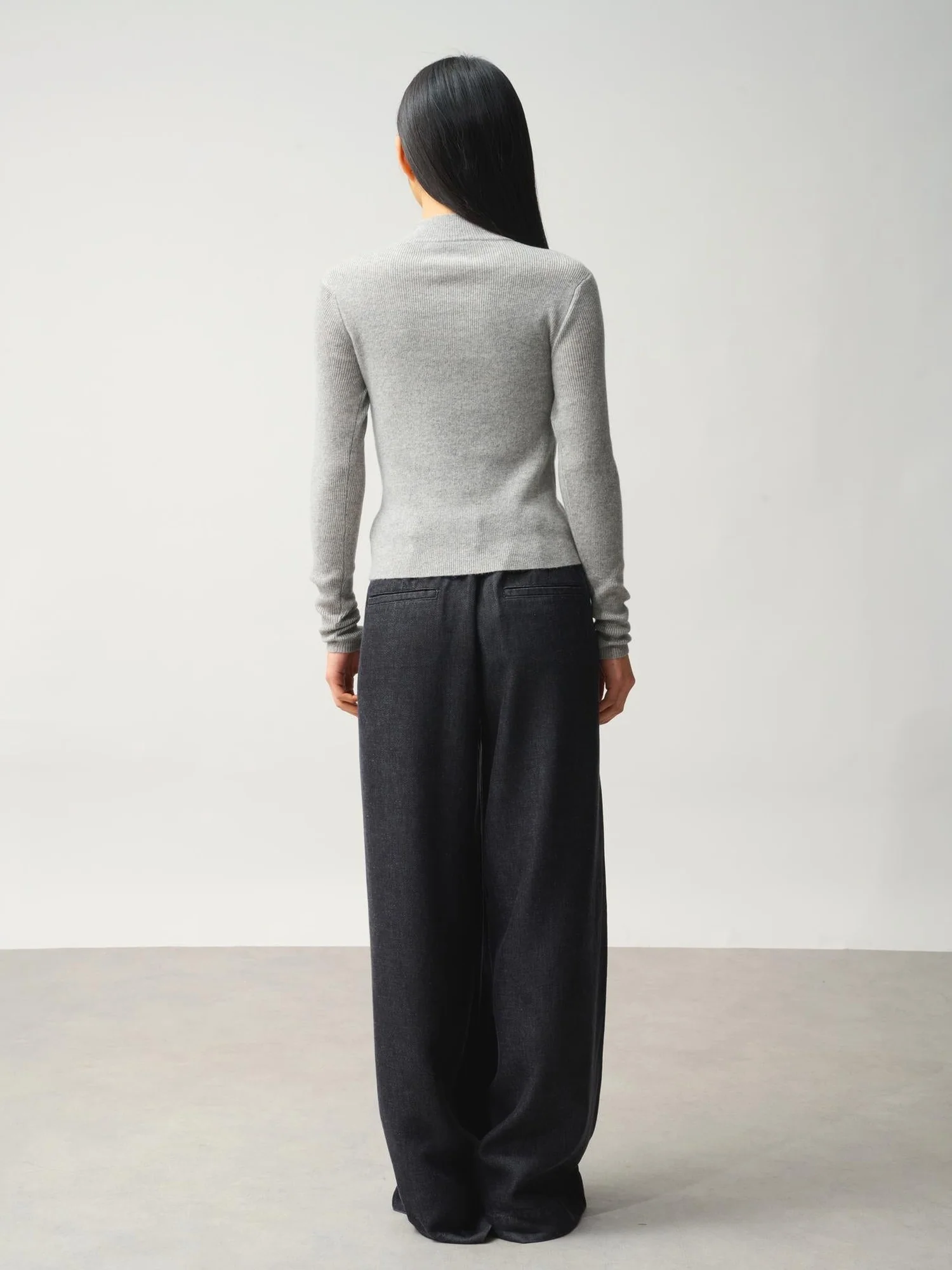 ALBERTE gilet zippé col montant gris chiné 100% cachemire – Image 3